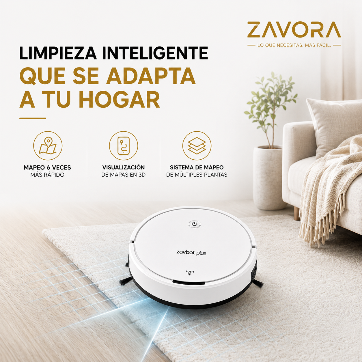 Compre 1 y LLÉVATE 2 - Robot Aspirador Inteligente ZavBot Plus 3 en 1